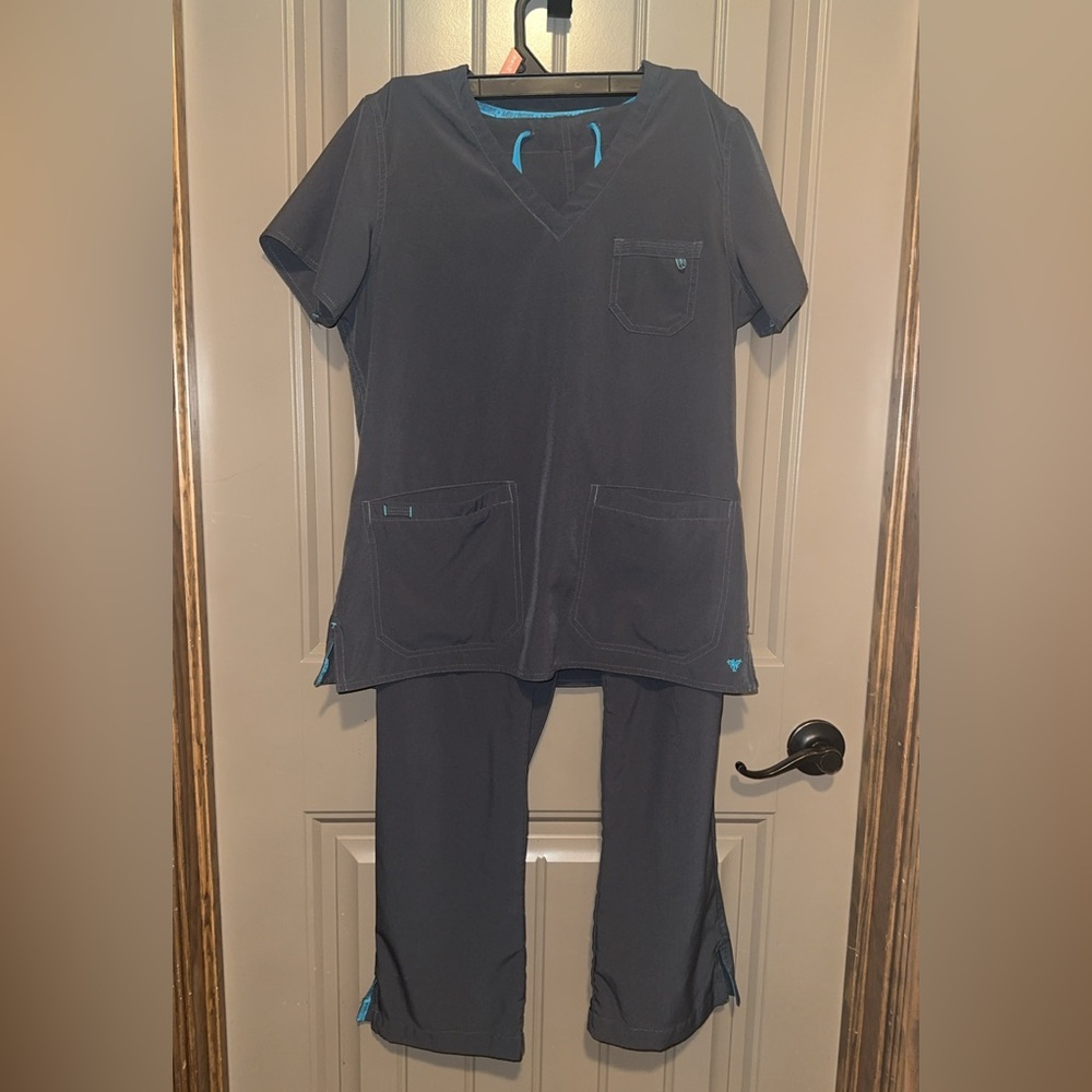Med Couture Women's Scrub Set in Dark Gray